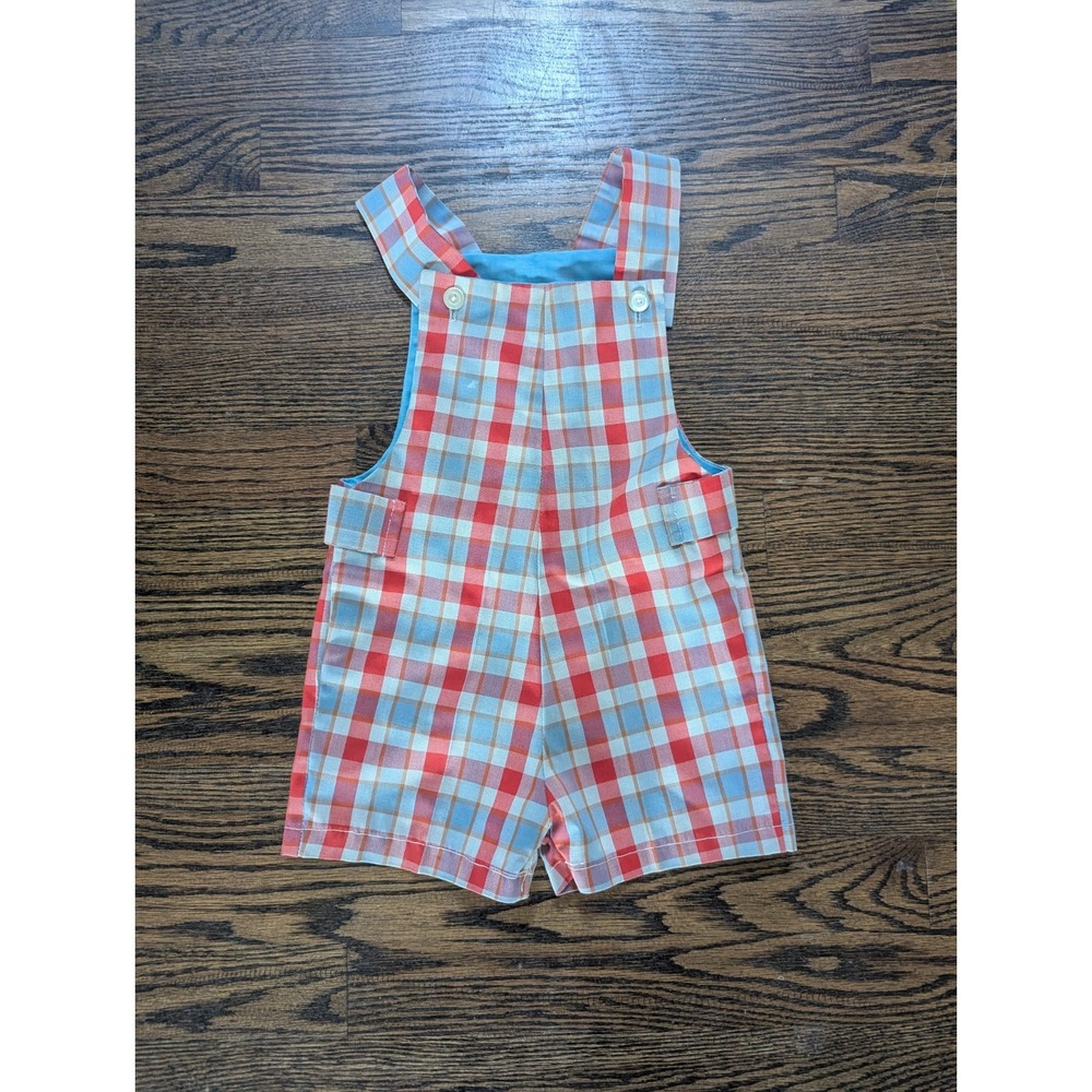 Vintage Boys One Piece SEARS Romper Shorts Jumper Outfit Size 3T red Blue Plaid